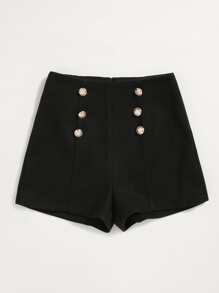 Sweetra Double Breasted Wool-Like Shorts - Black - View 5