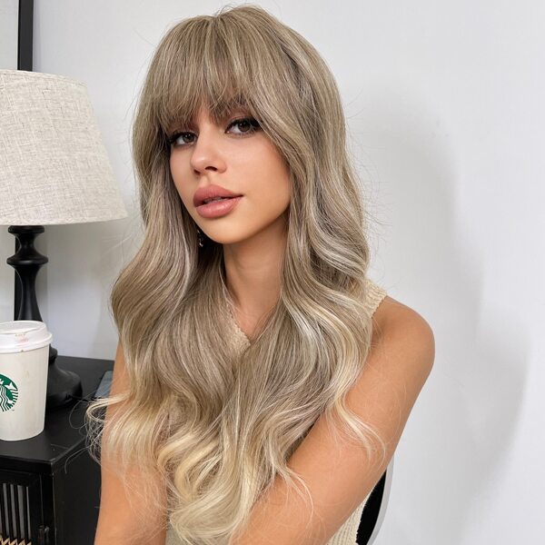 

Natural Long Curly Wig With Bangs, Gold