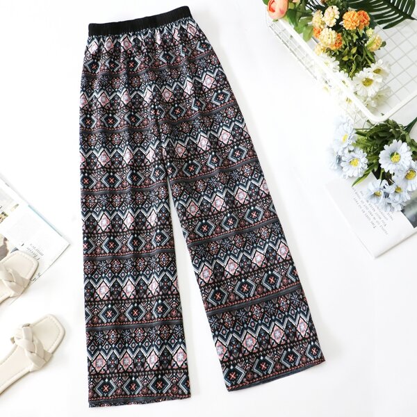 

Plus Floral & Geo Print Pants, Multicolor