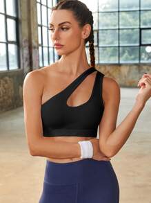 Yoga Sxy Medium Support  One Shoulder Cut Out Sports Bra - Black - View 3