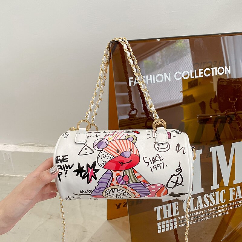 

Cartoon Graphic Satchel Bag, White