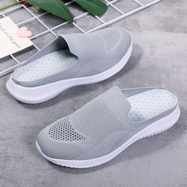 

Knit Detail Breathable Slip On Sneakers, Grey