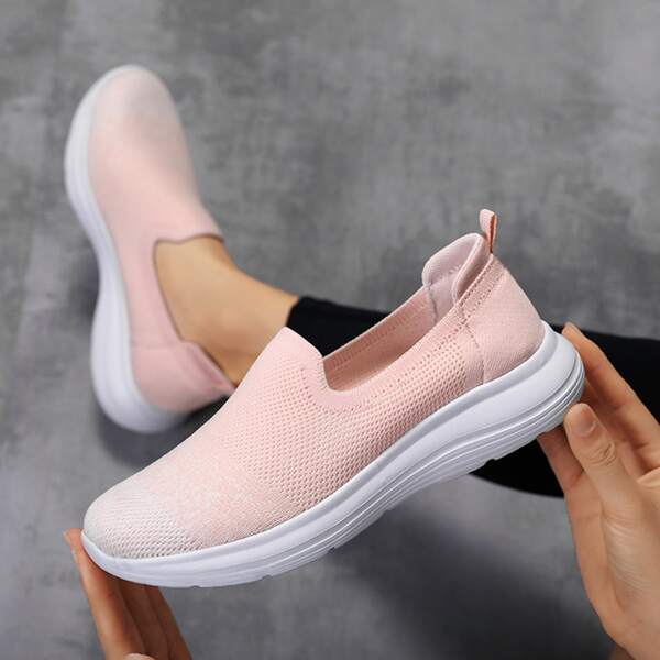 

Knit Detail Breathable Slip On Sneakers, Pink