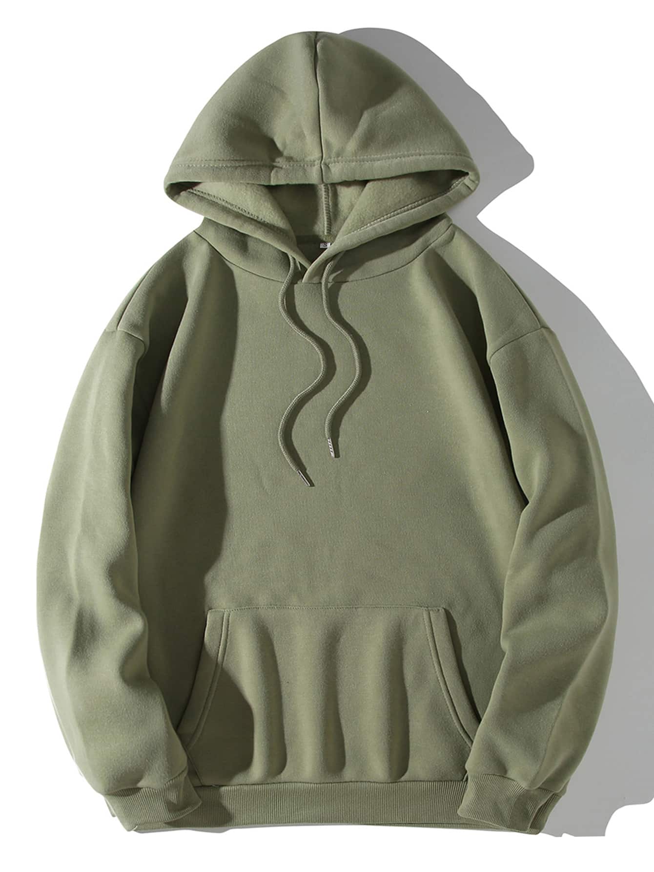 Men Solid Drawstring Drop Shoulder Hoodie - Army Green - View 1