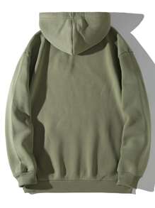 Men Solid Drawstring Drop Shoulder Hoodie - Army Green - View 2