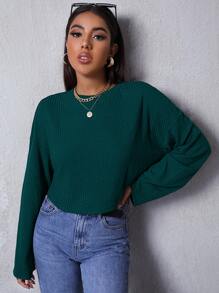 SHEIN Essnce Drop Shoulder Solid Tee - Green - View 1