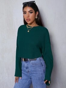 SHEIN Essnce Drop Shoulder Solid Tee - Green - View 3