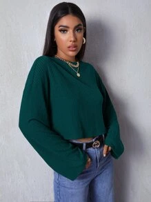 SHEIN Essnce Drop Shoulder Solid Tee - Green - View 4