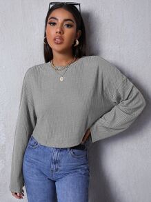 SHEIN Essnce Drop Shoulder Solid Tee - Grey - View 1