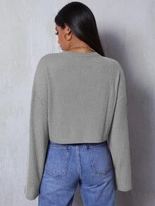SHEIN Essnce Drop Shoulder Solid Tee - Grey - View 2