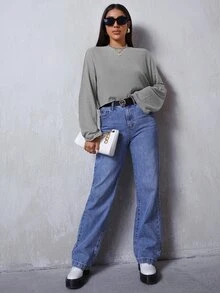 SHEIN Essnce Drop Shoulder Solid Tee - Grey - View 3
