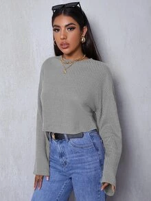 SHEIN Essnce Drop Shoulder Solid Tee - Grey - View 4