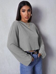 SHEIN Essnce Drop Shoulder Solid Tee - Grey - View 5