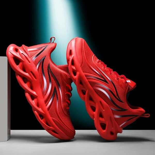 

Men Minimalist Graphic Lace-up Front Running Shoes, Red