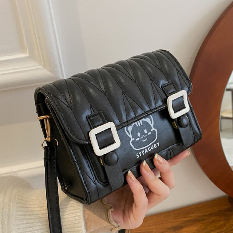

Cartoon Graphic Crossbody Bag, Black