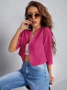 SHEIN Privé Solid Open Front Blazer - Hot Pink - View 1