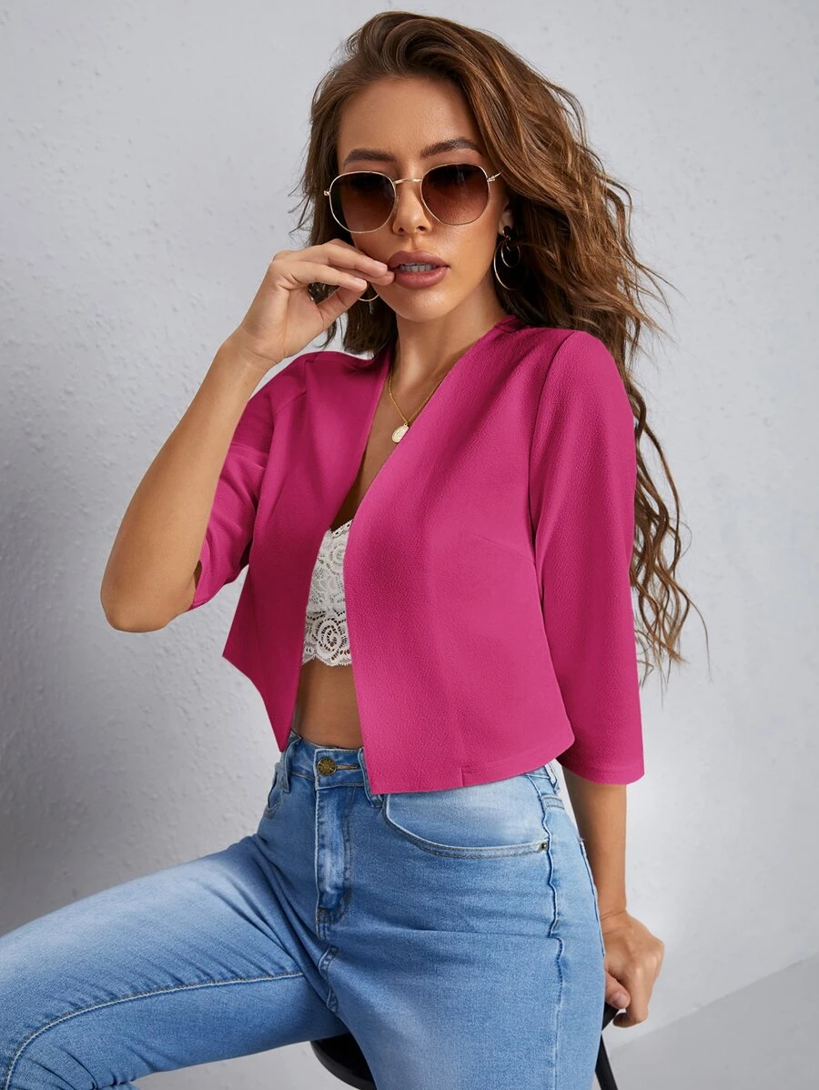 SHEIN Privé Solid Open Front Blazer - Hot Pink - View 1