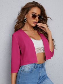 SHEIN Privé Solid Open Front Blazer - Hot Pink - View 3