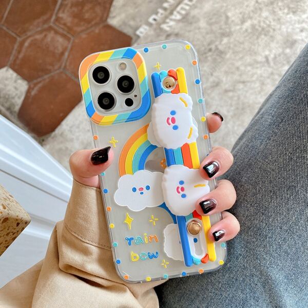 

Rainbow Stripe Phone Case With Wristband Holder, Multicolor