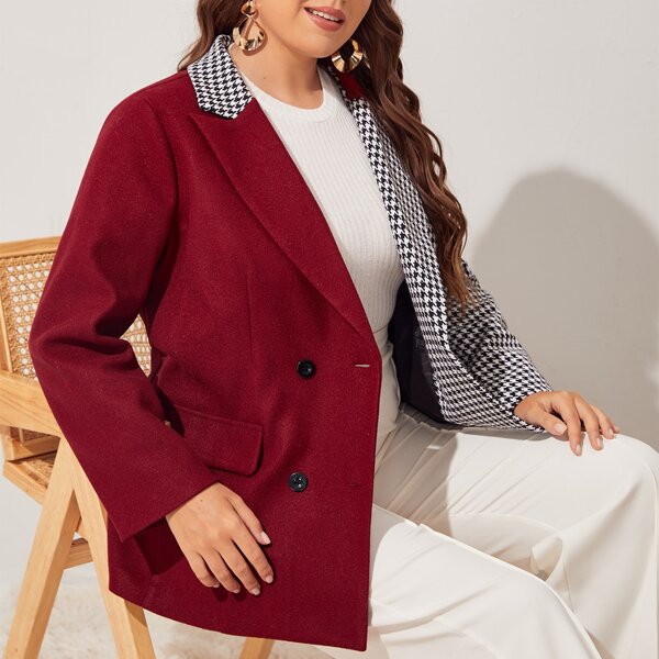 

Plus Two Tone Houndstooth Double Breasted Blazer, Multicolor