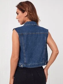 Cazadora chaleco con diseño de parche mezclilla - Azul lavado medio - Ver 2