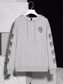 SuzetteVidaArtworks Capucha estampado de cráneo con cordón de hombros caídos - Gris Claro - Ver 1