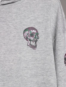 SuzetteVidaArtworks Capucha estampado de cráneo con cordón de hombros caídos - Gris Claro - Ver 3