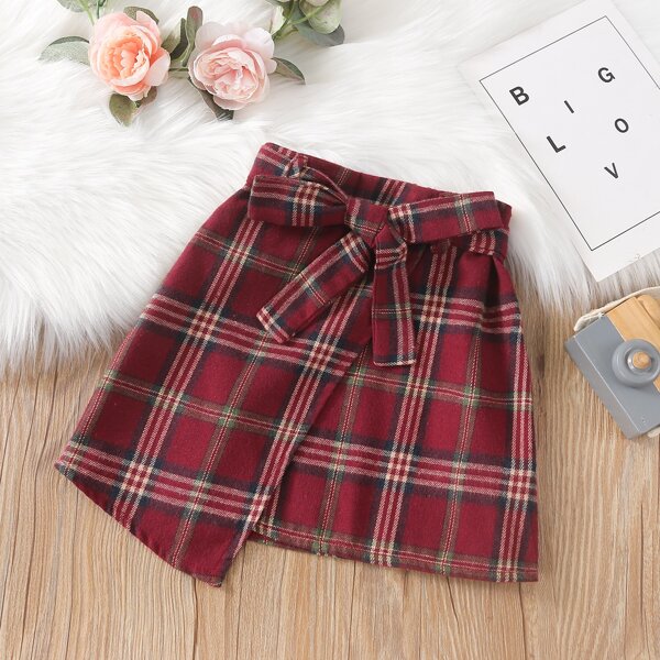 

Toddler Girls Plaid Belted Wrap Skirt, Multicolor