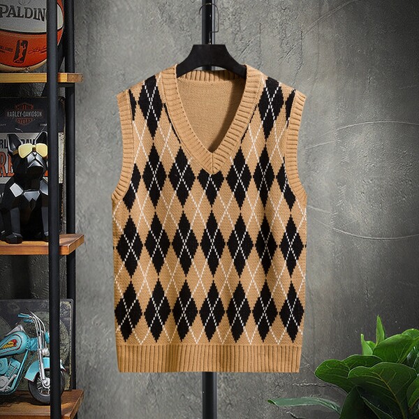 

Men Argyle Pattern Sweater Vest, Multicolor