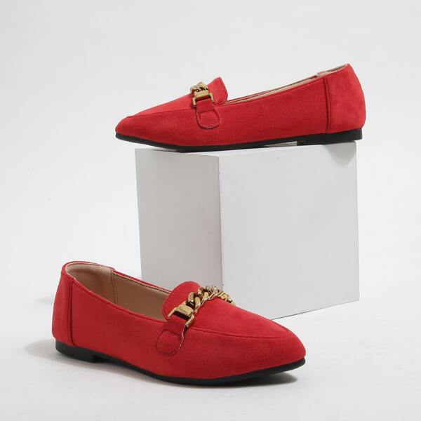 

Girls Chain Decor Loafers, Red