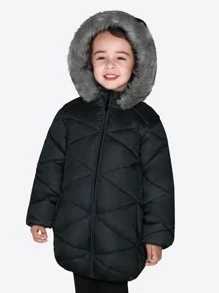 SOLOCOTE Śliczny, wiatroszczelny, wodoodporny, z kapturem i polarem, gruby, gruby, wyściełany płaszcz dla dziewcząt na zimę i święta Bożego Narodzenia - Czarne - Zobacz 1
