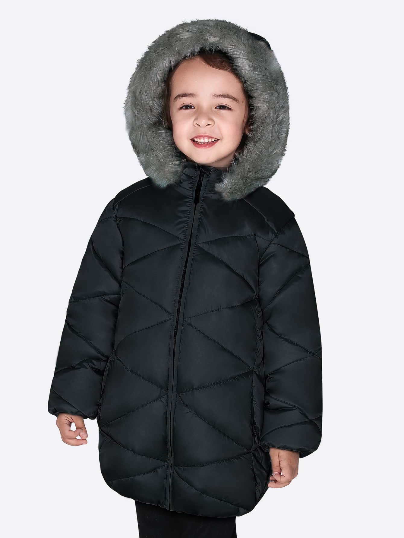 SOLOCOTE Śliczny, wiatroszczelny, wodoodporny, z kapturem i polarem, gruby, gruby, wyściełany płaszcz dla dziewcząt na zimę i święta Bożego Narodzenia - Czarne - Zobacz 1