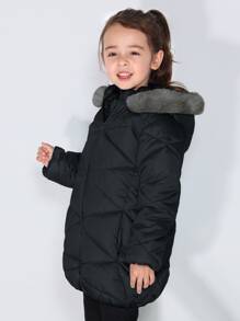 SOLOCOTE Śliczny, wiatroszczelny, wodoodporny, z kapturem i polarem, gruby, gruby, wyściełany płaszcz dla dziewcząt na zimę i święta Bożego Narodzenia - Czarne - Zobacz 3