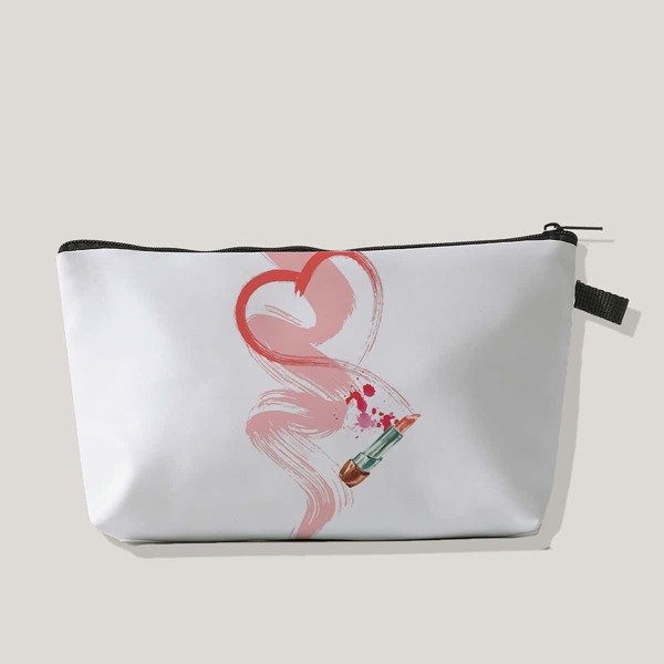 

Lipstick Pattern Zippered Makeup Bag, Multicolor