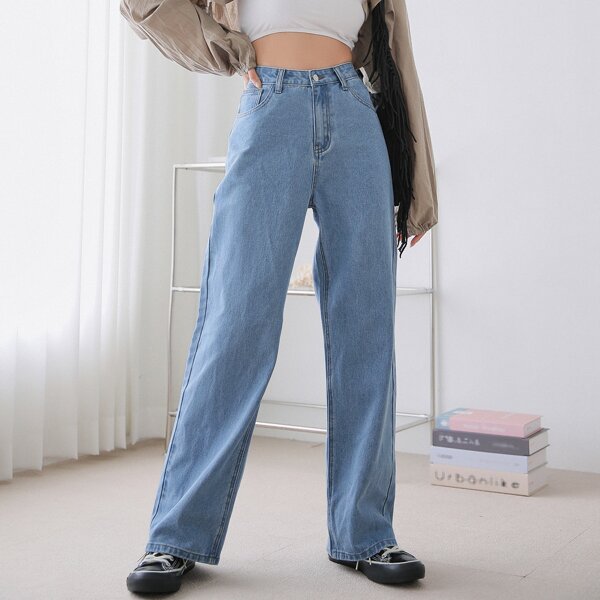 

Patch Detail Slant Pocket Jeans, Light wash