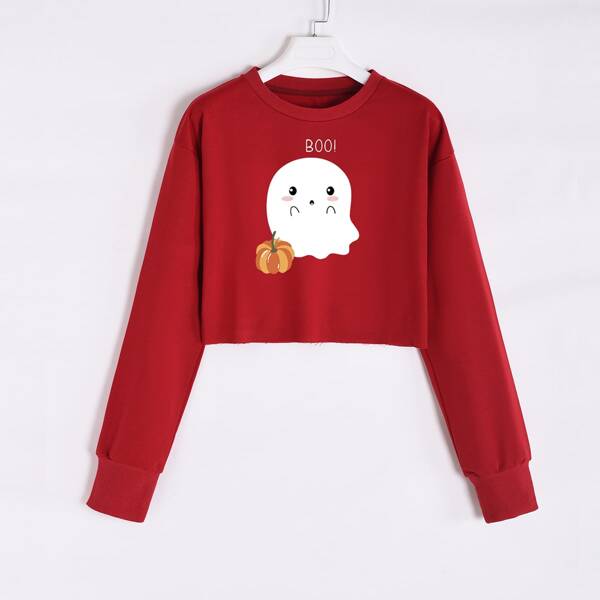 

Halloween & Letter Print Drop Shoulder Sweatshirt, Burgundy