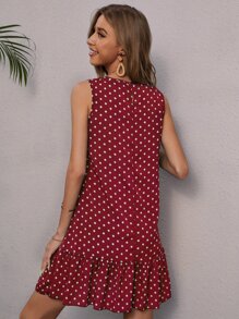 SHEIN LUNE Vestido de lunares bajo con fruncido - Burdeos - Ver 2