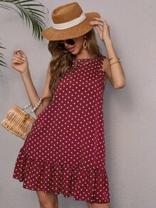 SHEIN LUNE Vestido de lunares bajo con fruncido - Burdeos - Ver 5