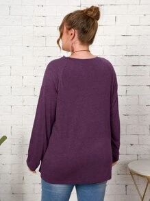 EMERY ROSE Áo thun Plus size Nút phía trước màu trơn Giải trí - Màu tím - Xem 2