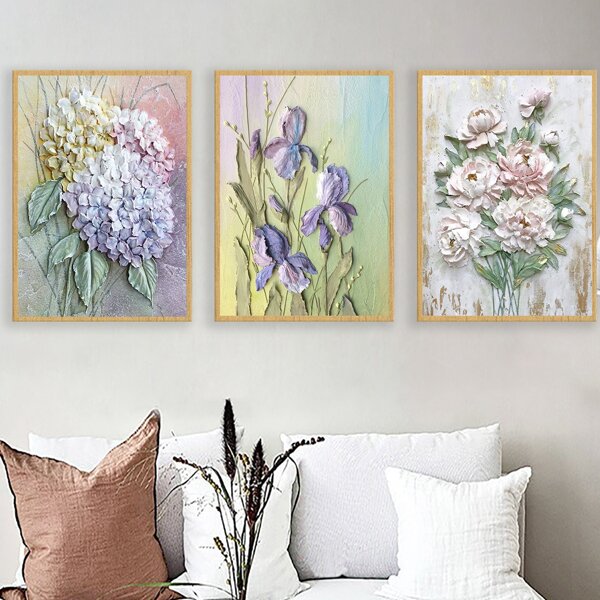 

3pcs Flower Print Unframed Painting, Multicolor
