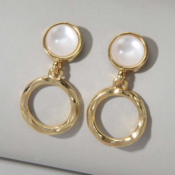 

Round Shape Charm Earrings, Gold