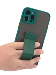 Plain Phone Case With Wristband Holder - Dark Green - View 2