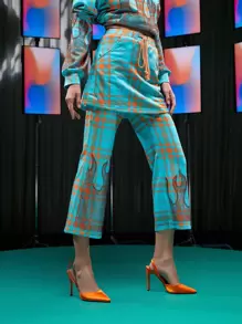 FREAK CITY 设计师款抽绳腰部水钻火焰图案格子二合一运动裤