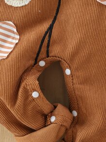 Baby Girl Striped Print Tee & 3D Ear Cartoon Pattern Overall Jumpsuit Set - Multicolor - View 6