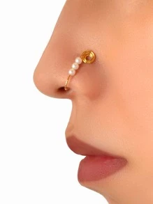 Faux Pearl Decor Nose Ring - Yellow Gold - View 1