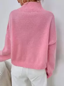 SHEIN Unity Mock Neck Drop Shoulder Jumper - Pink - View 2