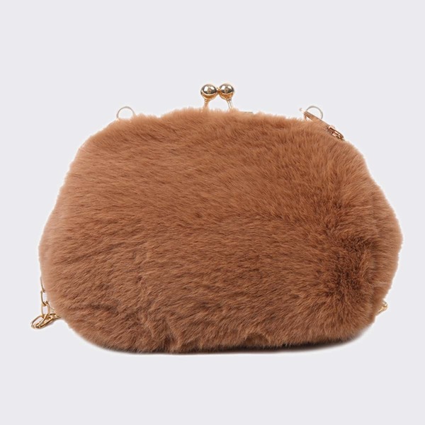 

Solid Rhinestone Decor Fluffy Chain Crossbody Bag, Brown