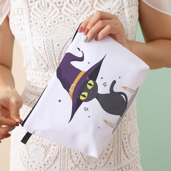 

Halloween Cat Pattern Zippered Makeup Bag, Multicolor