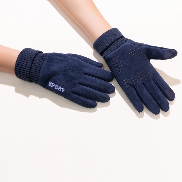 

Letter Embroidered Gloves, Navy blue