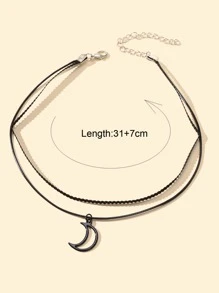 Moon Charm Layered Choker - màu đen - Xem 2